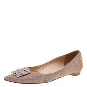Pre Owned Manolo Blahnik Pink Glitter Hangisi  Flats Size 41