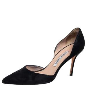 Pre Owned Manolo Blahnik Black Suede Tayler D'orsay Pointed Toe Pumps Size 39.5
