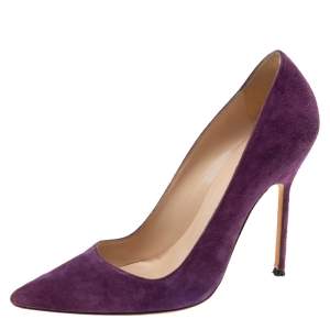 Pre Owned Manolo Blahnik Purple  Suede BB Pointed Toe Pumps Size 37.5