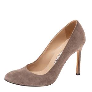 Pre Owned Manolo Blahnik Grey Suede BB Pumps Size 35.5