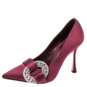 Pre Owned Manolo Blahnik Burgundy Satin Tartonacri Pumps Size 38