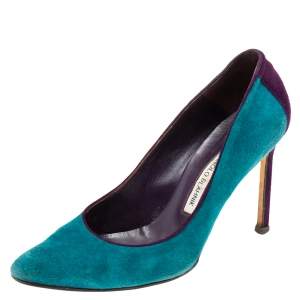 Pre Owned Manolo Blahnik Teal/Purple Suede Pumps Size 39.5