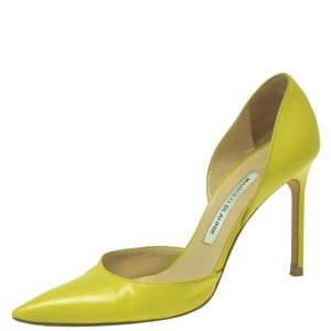 Pre Owned Manolo Blahnik Lime Yellow Leather Tayler D'orsay Pumps Size 39