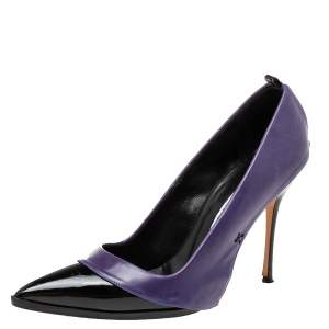 Pre Owned Manolo Blahnik  Purple/ Black Patent And Leather  Pointed Toe Pumps Size 39
