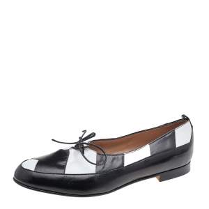 Manolo Blahnik Black/White Leather Lace Up Loafers Size 39.5