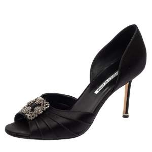 Pre Owned Manolo Blahnik Black Pleated Satin Cassiado D'orsay Sandals Size 41