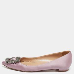 Pre Owned Manolo Blahnik Lilac Satin Hangisi Ballet Flats Size 35.5
