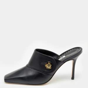 Manolo Blahnik Black Leather Goluba Mules Size 35.5