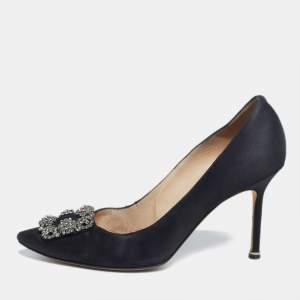 Pre Owned Manolo Blahnik Black Satin Hangisi Pumps Size 40