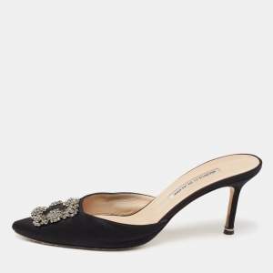 Manolo Blahnik Black Satin Hangisi Mules Size 41