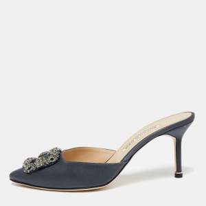 Manolo Blahnik Ash Blue Satin Hangisi Mule Sandals Size 39