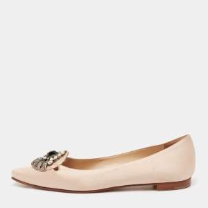 Pre Owned Manolo Blahnik Light Pink Satin Crystal Embellished Buckle Ballet Flats Size 38