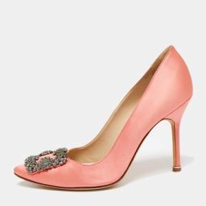 Pre Owned Manolo Blahnik Pink Satin Hangisi  Pumps Size 37.5 