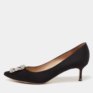 Pre Owned Manolo Blahnik Black Satin Hangisi Pumps Size 42