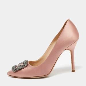 Pre Owned Manolo Blahnik Pink Satin Hangisi Pumps Size 37