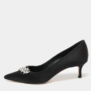 Pre Owned Manolo Blahnik Black Satin Lurum Pumps Size 37
