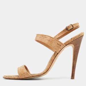 Pre Owned Manolo Blahnik Beige Leather Ankle Strap Sandals Size 39.5