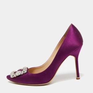 Pre Owned Manolo Blahnik Purple Satin Hangisi Pumps Size 38