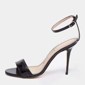 Manolo Blahnik Black Leather Spezia Ankle-Strap Sandals Size 35.5