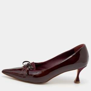 Pre Owned Manolo Blahnik Burgundy Suede And Patent Leather Pointed Toe  Pumps Size 35.5