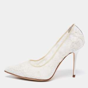 Pre Owned Manolo Blahnik White Lace and Mesh BBLA Bride Pumps Size 35.5