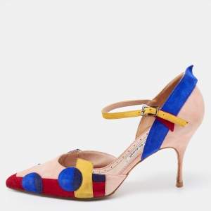 حذاء كعب عالي مانولو بلانيك سويدي متعدد الألوان بحزام للكاحل مقاس 39.5