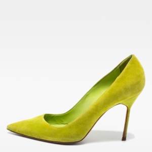 Pre Owned Manolo Blahnik Lime Green Suede BB Pumps Size 39.5