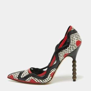 Pre Owned Manolo Blahnik Multicolor Python And Leather Pointed Toe Pumps Size 38