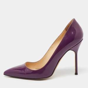 Pre Owned Manolo Blahnik Purple Patent Leather BB Pointed Toe Pumps Size 36.5