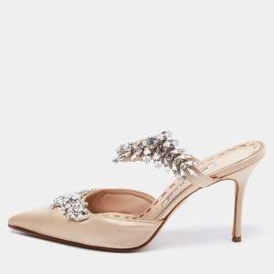 Manolo Blahnik Champagne Satin Lurum Sandals Size 38