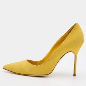 Pre Owned Manolo Blahnik Yellow Suede Pointed Toe BB Pumps Size 37