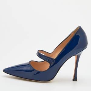 Pre Owned Manolo Blahnik Deep Blue Patent Leather Pumps Size 39