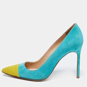 Pre Owned Manolo Blahnik Blue/Green Suede  Bipunta Pointed Toe Pumps Size 38