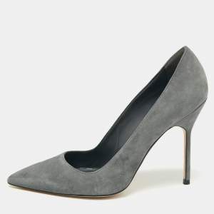 Pre Owned Manolo Blahnik Grey Suede Pointed Toe Pumps Size 36