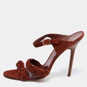 Pre Owned Manolo Blahnik Brown Braided Suede Open-Toe Sandals Size 41
