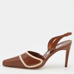 Pre Owned Manolo Blahnik Brown Leather Pointed Toe Slingback Pumps Size 40.5