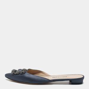 Pre Owned Manolo Blahnik Dark Grey Hangisi  Mules Size 40