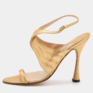 Manolo Blahnik Gold Leather Ankle Strap Sandals Size 40