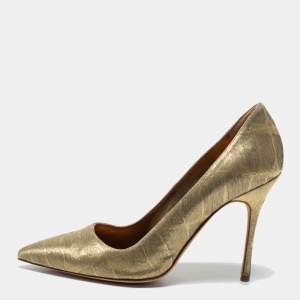 Pre Owned Manolo Blahnik Gold Lurex Fabric BB Pumps Size 37.5