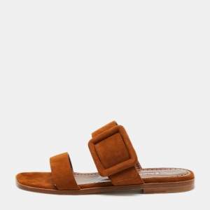 Pre Owned Manolo Blahnik Light Brown Suede Tituba Sandals Size 38