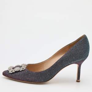 Pre Owned Manolo Blahnik Multicolor Glitter Hangisi Pumps Size 38