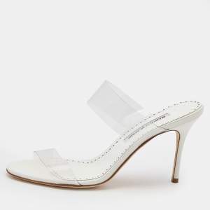 Pre Owned Manolo Blahnik Transparent PVC Scolto Strap Slide Sandals Size 39