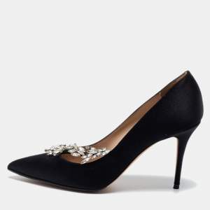Pre Owned Manolo Blahnik Black Satin Nadira  Pumps Size 38.5