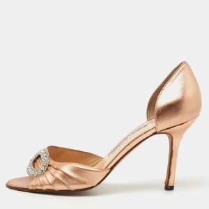 Pre Owned Manolo Blahnik Metallic Leather Sedaraby Pumps Size 38