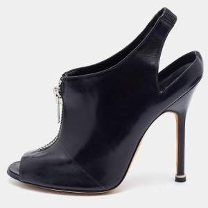 Manolo Blahnik Black Leather Vella Booties 37.5