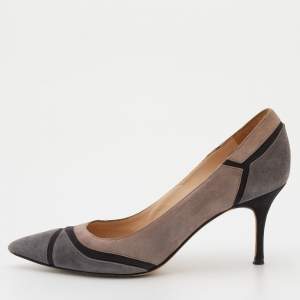 Manolo Blahnik Multicolor Suede Stripe Detail BB Pointed Toe Pumps Size 36.5