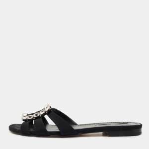 Pre Owned Manolo Blahnik Black Fabric Iluna Slide Flats Size 40