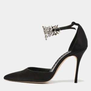 Pre Owned Manolo Blahnik Black Satin Sicariata Pumps Size 40