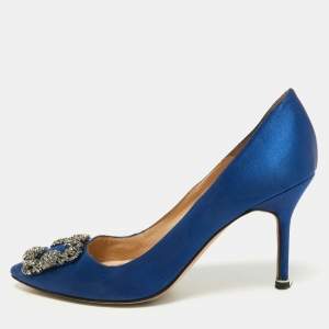 Manolo Blahnik Blue Satin Hangisi Pumps Size 37.5