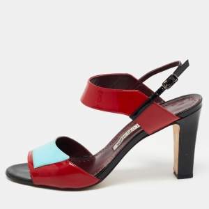 Pre Owned Manolo Blahnik Multicolor Patent Leather Ankle Strap Sandals Size 38.5